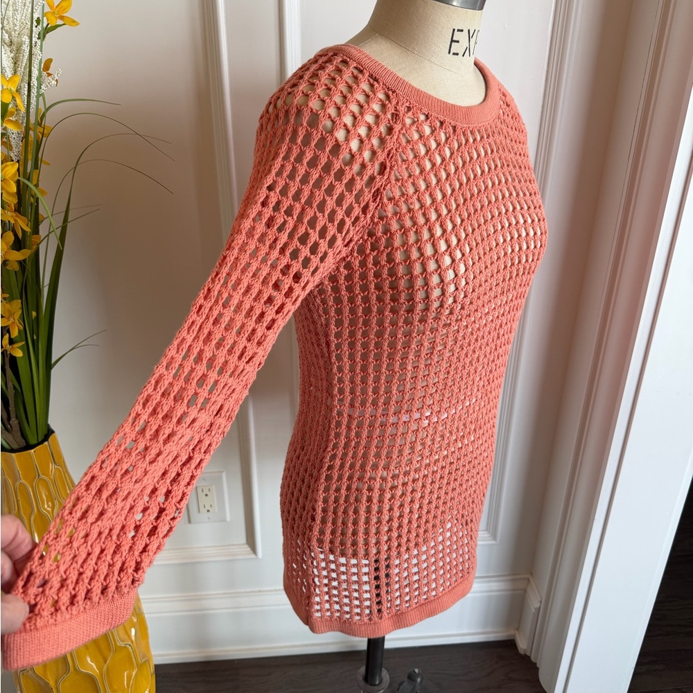 NWT Forever 21 Open-Knit Coral Crochet Pullover Sweater